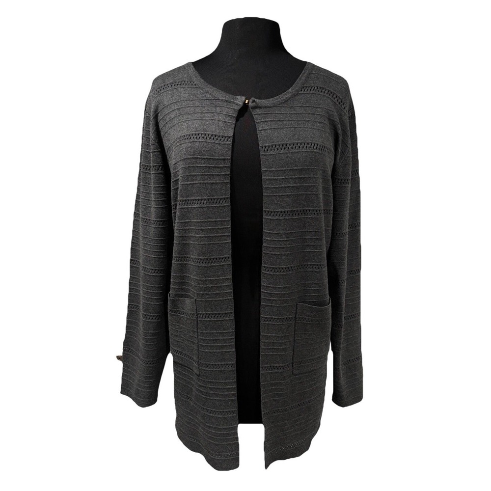 New Ava Page Open Long Cardigan‎ Size XL Charcoal Grey Long Sleeve Pockets